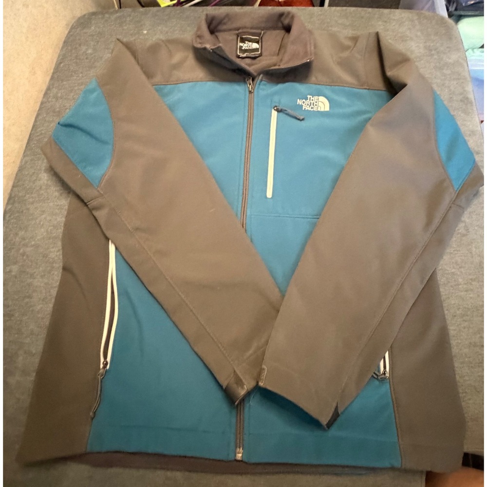 The North Face Mens Apex Bionic Softshell Jacket Blue Grey Full Zip Medium
